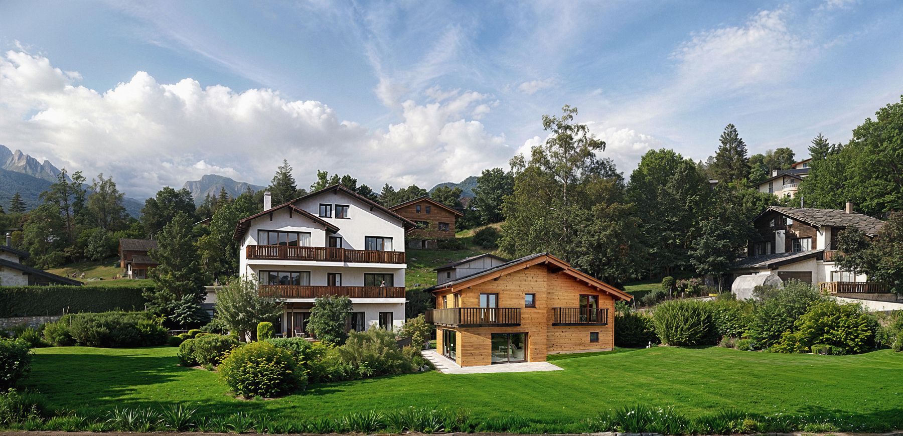 Chalet neuf à Lens – Façade du chalet Bella Tola après transformation, image de synthèse